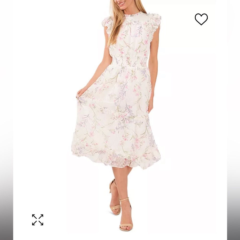 White floral flutter-sleeve midi dress